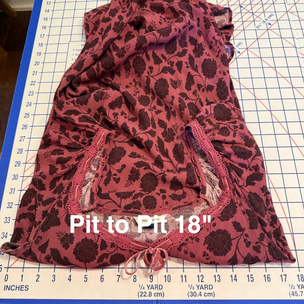 American Eagle Maxi Dress Womens Lrg Burgundy Floral Lace Trim Grunge Fairycore - Picture 13 of 16